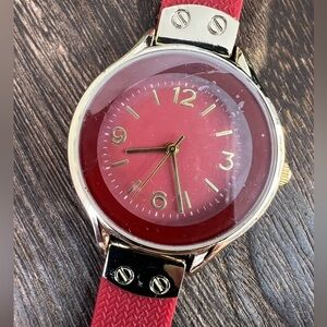 Red Silicone & Gold Tone Watch W1